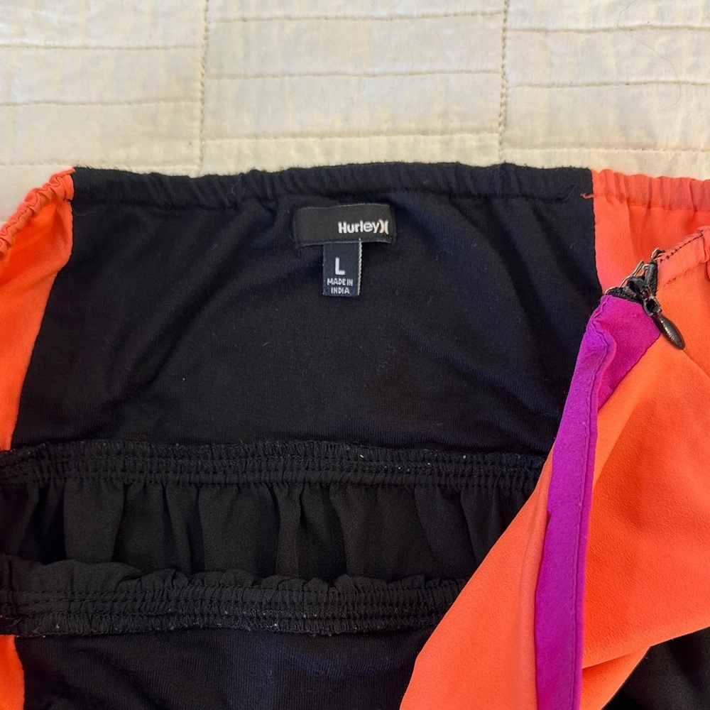 Hurley Y2K Strapless Mini Dress Neon Colorblock Empire Waist A-Line Beach Party - Picture 4 of 9